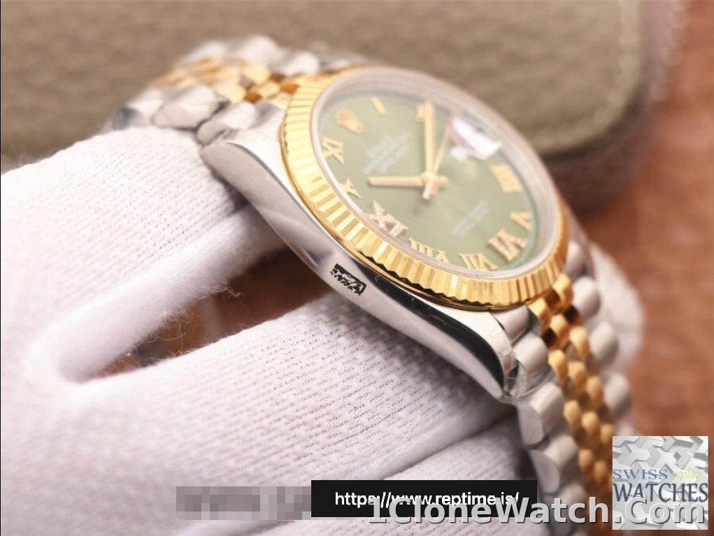 ROLEX DATEJUST GREEN DIAL 18K YELLOW GOLD 36MM SWISS REPLICA m126233.0025 - detail