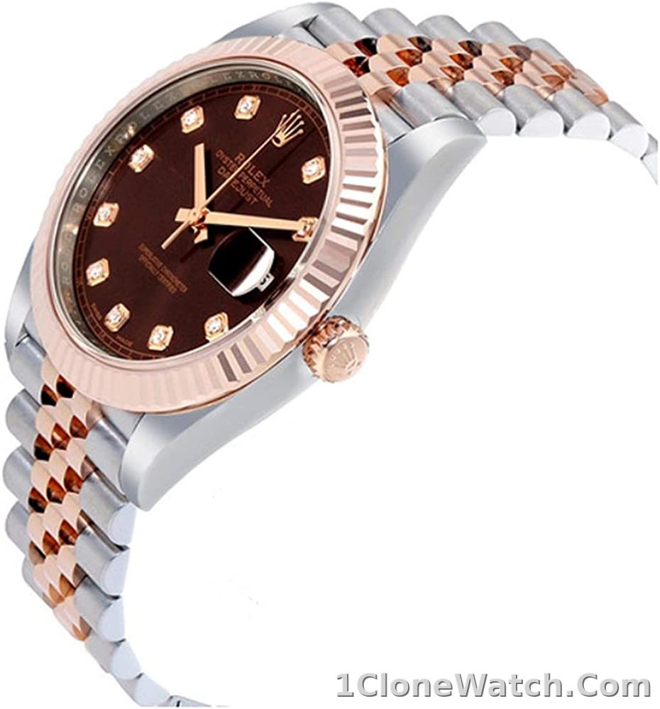 Rolex Datejust 41 Rose Gold/Steel Chocolate Dial Fluted Bezel (Jubilee) 126331 - detail