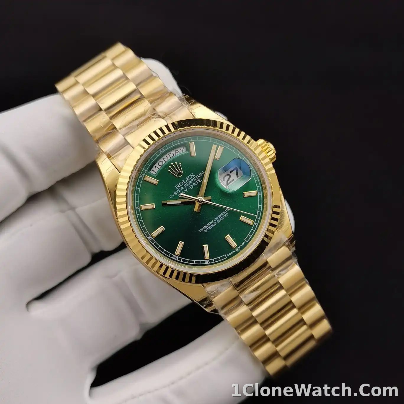 Rolex Day-Date II 36mm Green Dial 128238 - detail