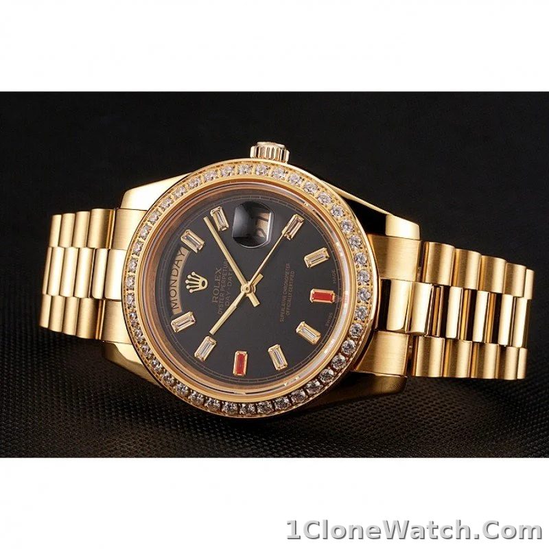 Superclone Rolex Day-Date 36mm Black Dial 1454101 - detail