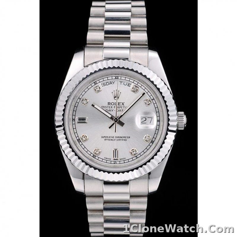 Superclone Rolex Day-Date 40mm Silver Dial 41995 - detail