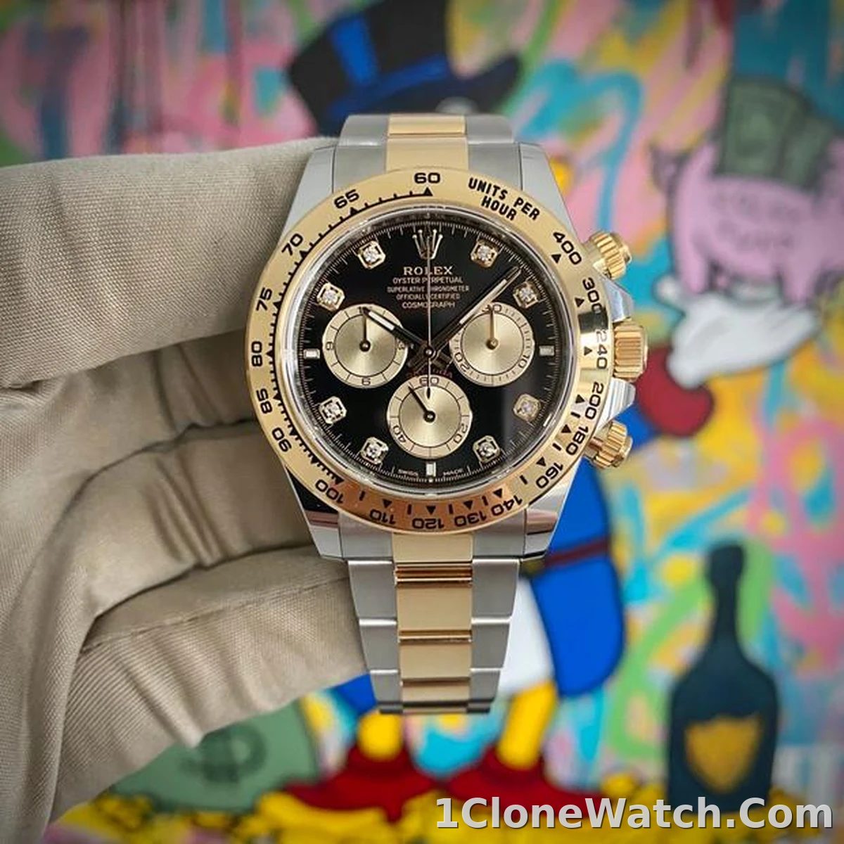Superclone Rolex Daytona Black Diamond Dial 126503 - detail