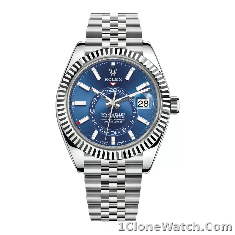 Rolex Sky Dweller Blue Dial White Gold Bezel Steel Jubilee 326934