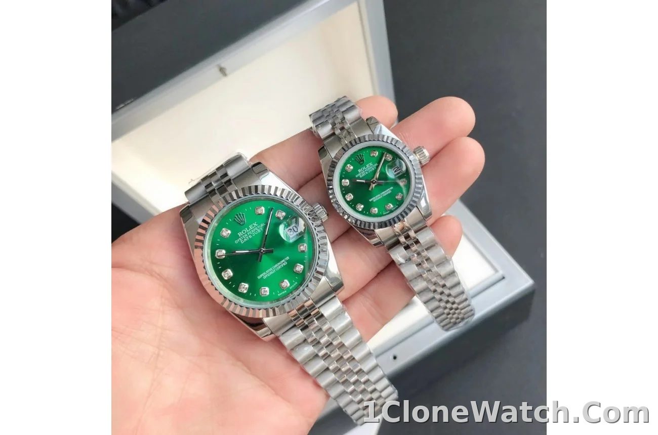 Couple Watches Rolex Datejust 36/28mm SS/SS Jub Green/Dia