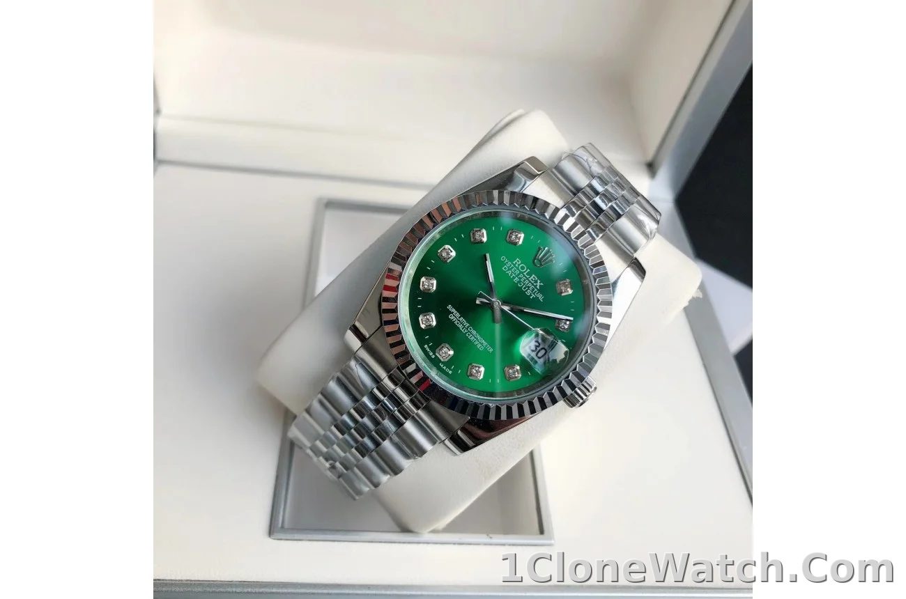 Couple Watches Rolex Datejust 36/28mm SS/SS Jub Green/Dia - detail
