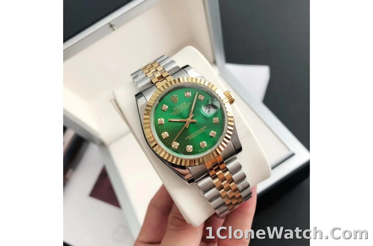 Couple Watches Rolex Datejust 36/28mm RG/SS Jub Green/Dial - detail