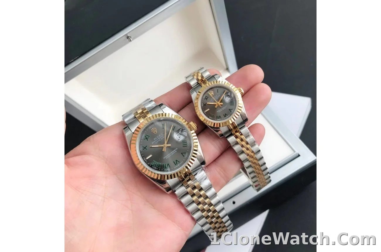 Couple Watches Rolex Datejust 36/28mm RG/SS Jub Grey/Rmn