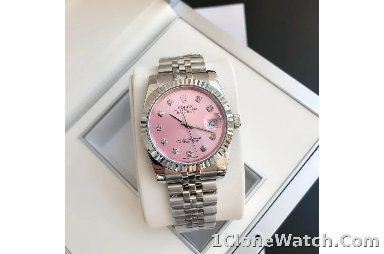 Couple Watches Rolex Datejust 36/28mm SS/SS Jub Pink/Dial - detail
