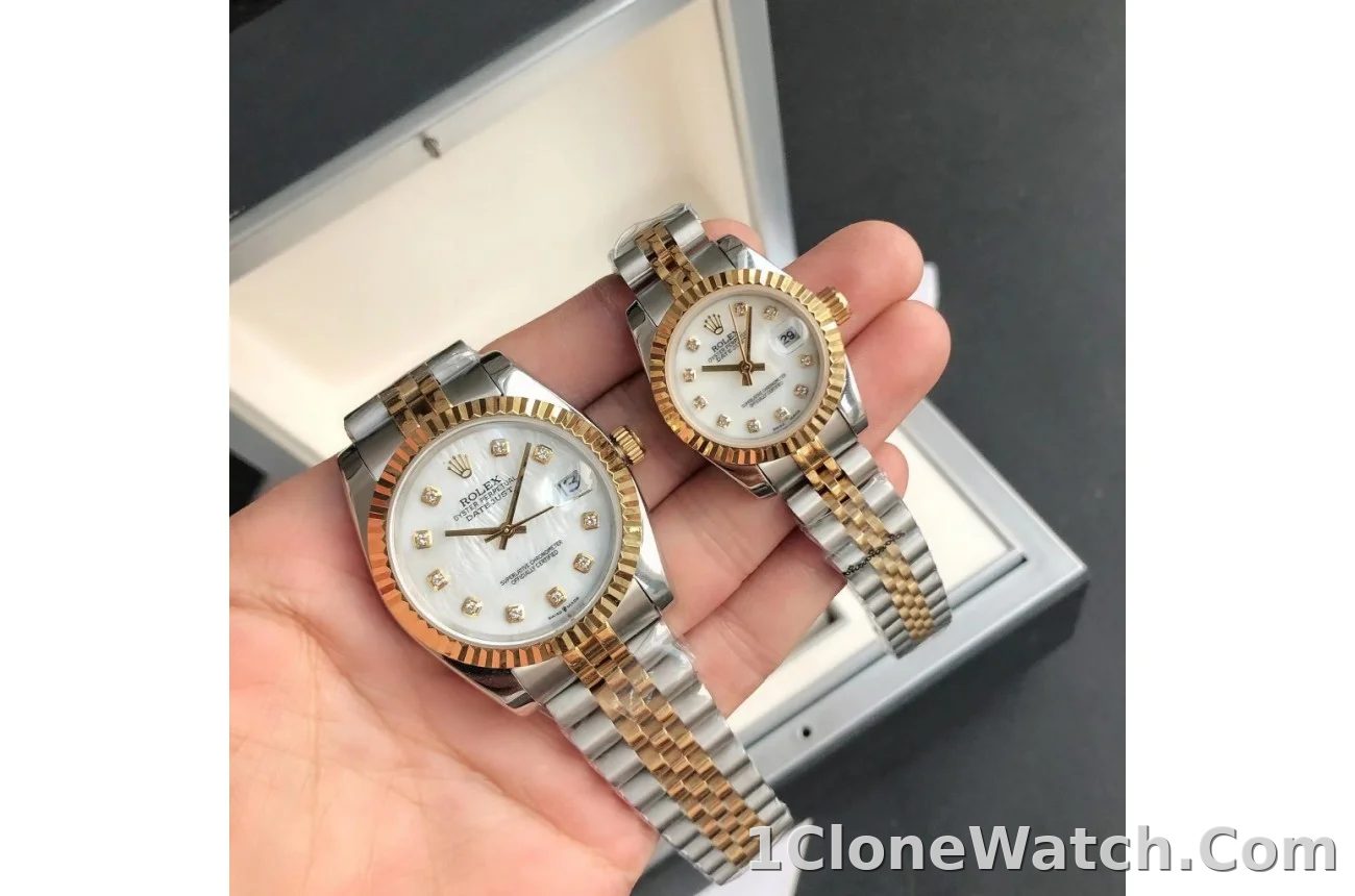 Couple Watches Rolex Datejust 36/28mm RG/SS Jub White/Dial