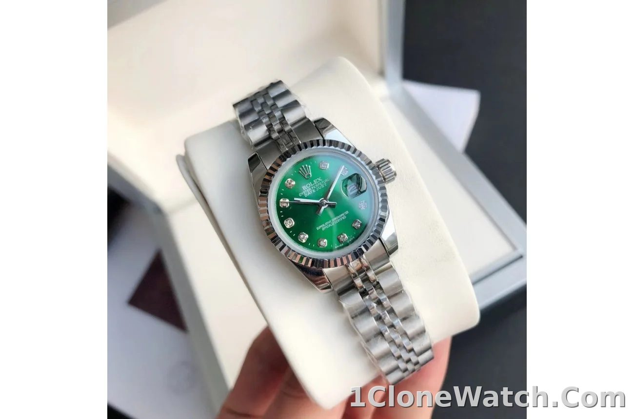 Couple Watches Rolex Datejust 36/28mm SS/SS Jub Green/Dia - detail