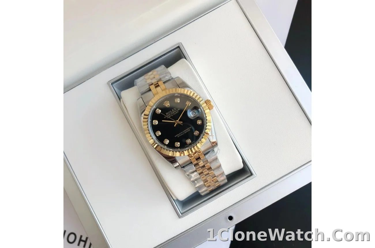 Couple Watches Rolex Datejust 36/28mm RG/SS Jub Black/Dia - detail