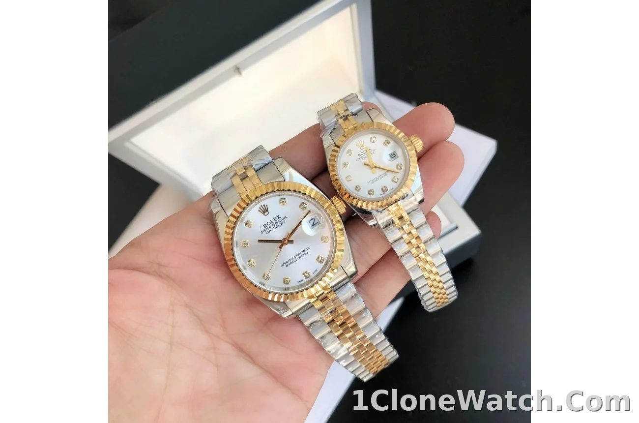Couple Watches Rolex Datejust 36/28mm RG/SS Jub Sliver/Dia