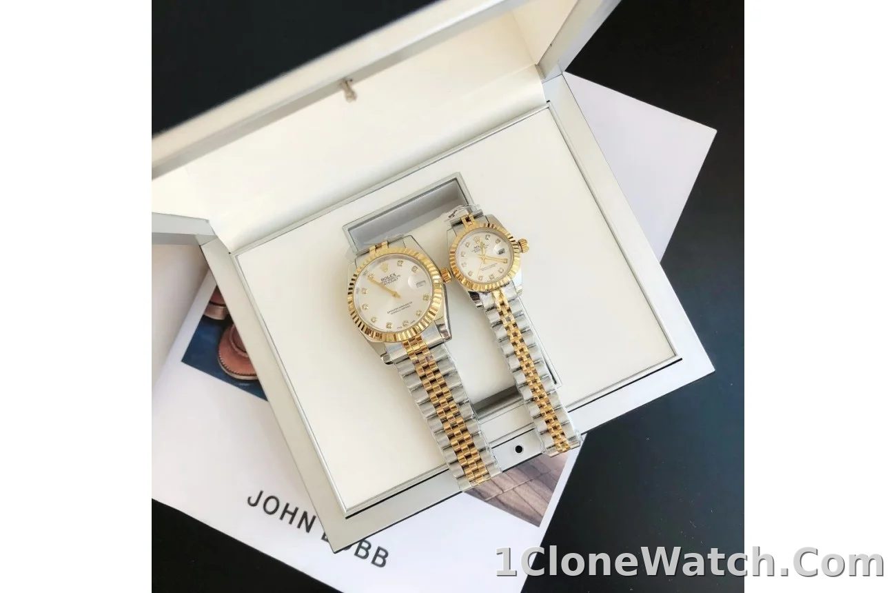 Couple Watches Rolex Datejust 36/28mm RG/SS Jub Sliver/Dia - detail