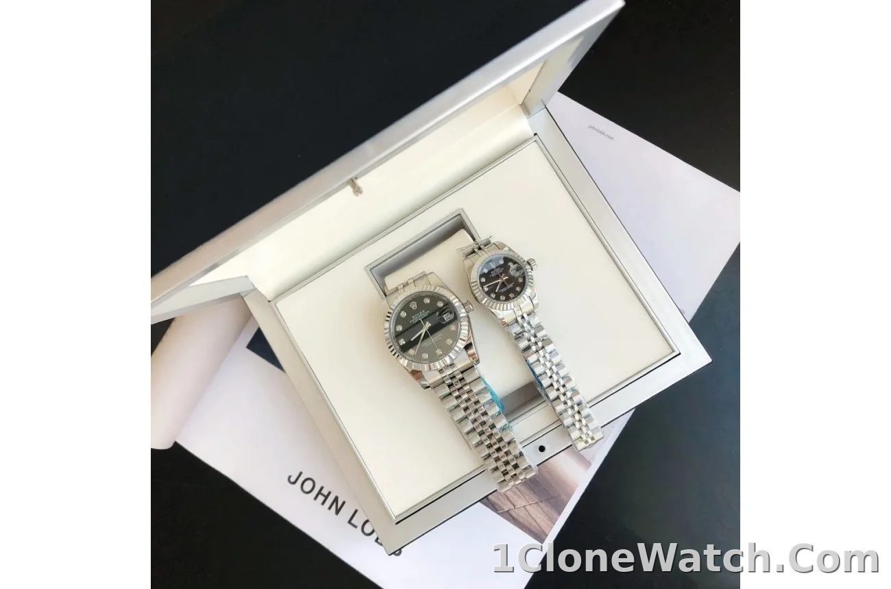 Couple Watches Rolex Datejust 36/28mm SS/SS Jub Black/Dial - detail