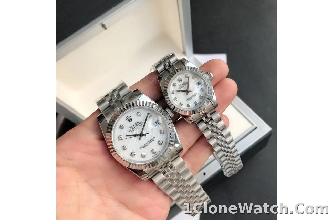 Couple Watches Rolex Datejust 36/28mm SS/SS Jub White/Dial