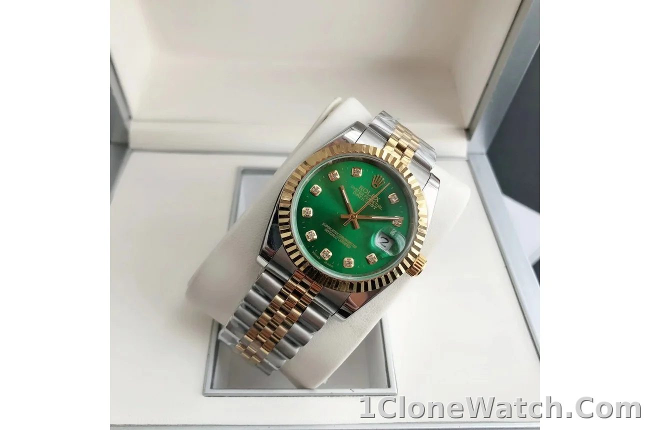 Couple Watches Rolex Datejust 36/28mm RG/SS Jub Green/Dial - detail