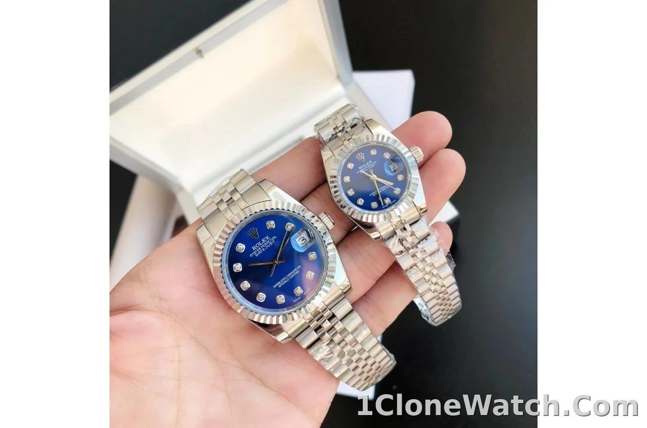 Couple Watches Rolex Datejust 36/28mm SS/SS Jub Blue/Dial