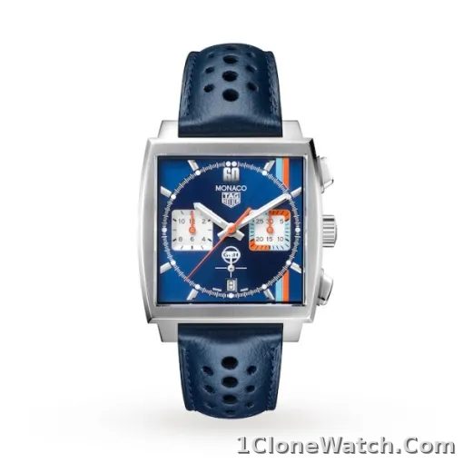 TAG Heuer Monaco Men Automatic Blue Leather Watch CBL2115.FC6494