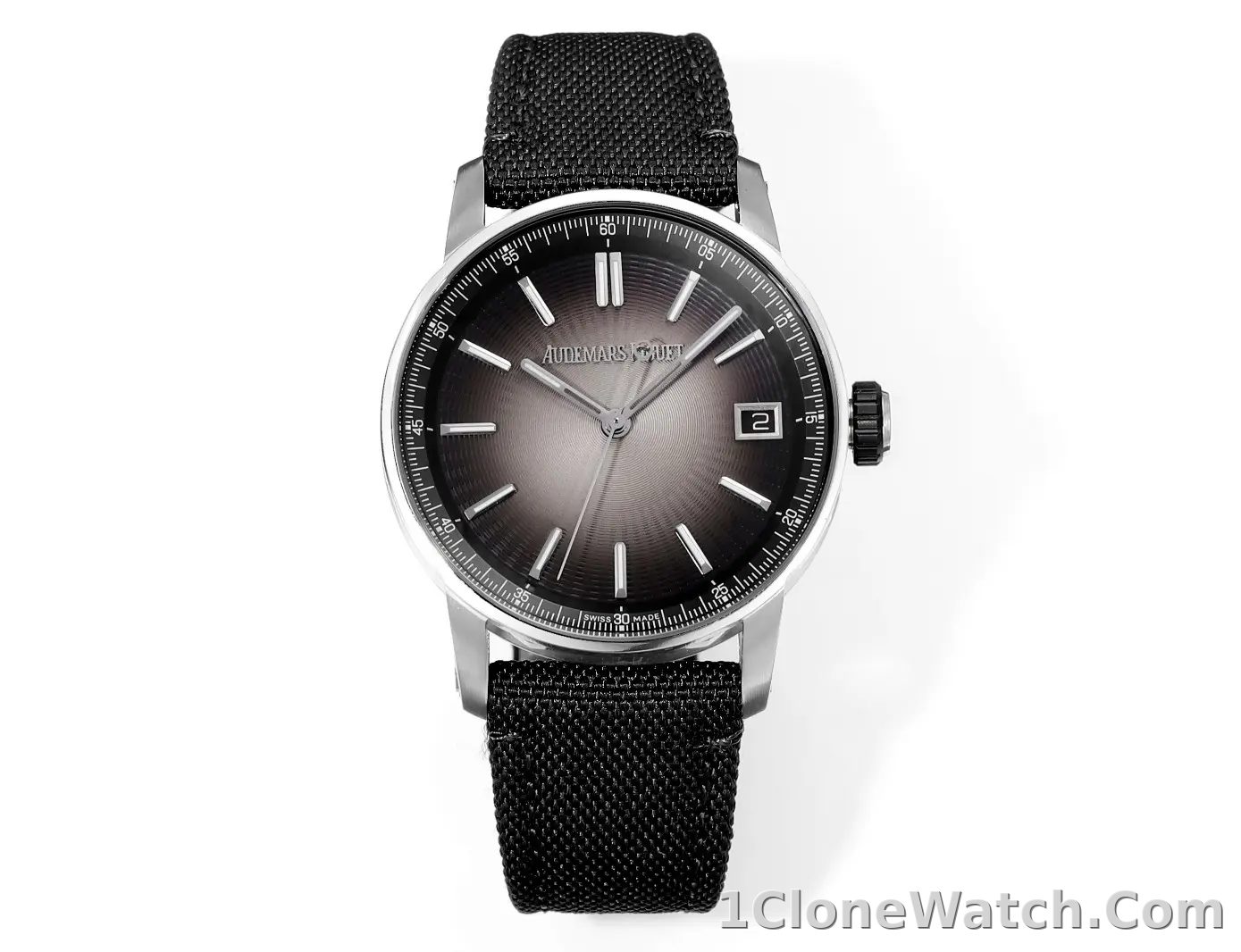 watch Audemars Pigeut CODE 11.59 Smoke Grey Dial Stainless Steel Case Black Fabric Strap Automatic Watch 41mm